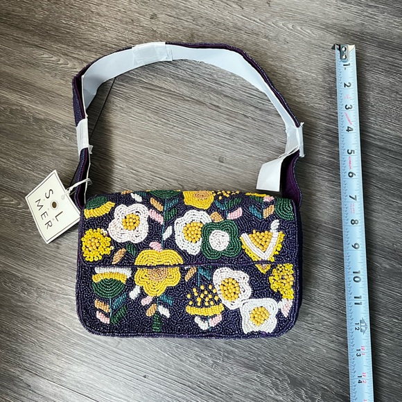 NWT Sol and Mer Floral Purple Beaded Women's Bag - Picture 7 of 8